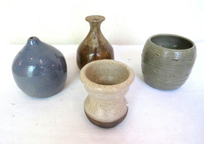 4 piece studio Pottery squat vases vessels - Image 1 of 4