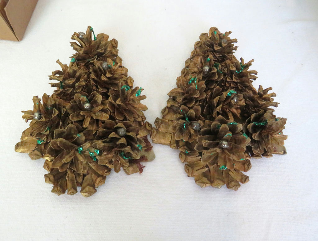 Pair of Vintage Flocked Christmas Trees and 2 Pine Cone Trees - image 5 of 6