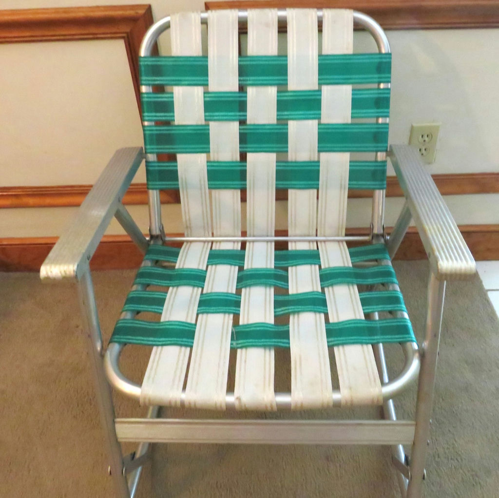 Vintage Green and White Webbed Camp Rocking Chair - image 4 of 5