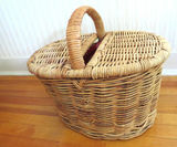 Wicker Picnic Basket with Bodum Crate & Barrel Red Plasticware Set of 4 - thumbnail 3 of 8