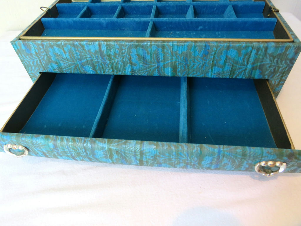 Vintage Turquoise Blue Gold Lady Buxton Jewelry Box - image 6 of 9