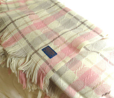 Vintage Pendleton Wool Pink Gray Fringed Throw Blanket - Image 1 of 3