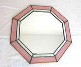 Pink and White Stained Glass Octagon Mirror - thumbnail 1 of 3