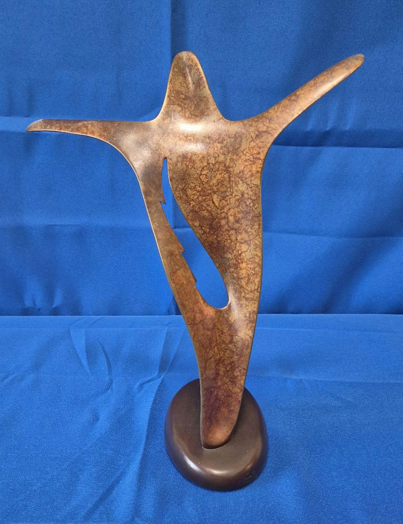 Abstract Sculpture – Bronze Tone Metal Modern Art Décor - image 3 of 3