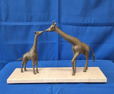 Nancy Schön “Reflective Mother and Child Giraffe” Bronze Sculpture 1/8 – Signed w/ COA - Image 1 of 4