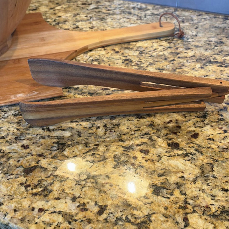 Wood Salad Bowl Set with Wooden and Stainless Steel Serving Utensils - image 4 of 13