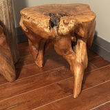 Wood Carved Sculpture and Two Rustic Wood Stools - thumbnail 2 of 13