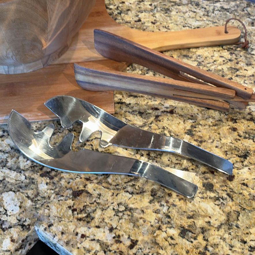 Wood Salad Bowl Set with Wooden and Stainless Steel Serving Utensils - image 2 of 13