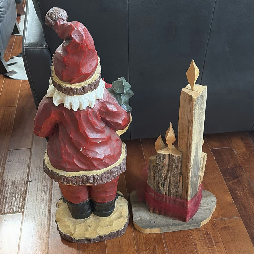 Wooden Santa Claus Figurine and Decorative Candle Sculpture - image 8 of 9