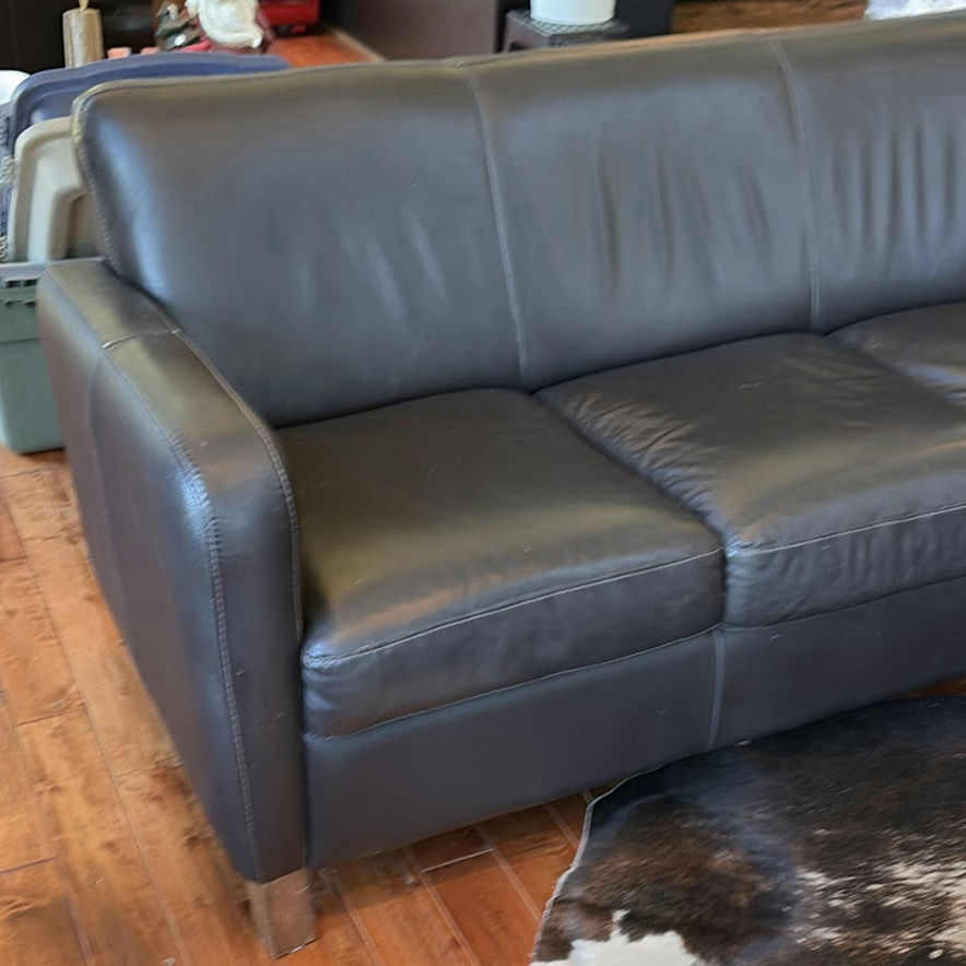 Black Three-Seat Leather Sofa - image 2 of 18