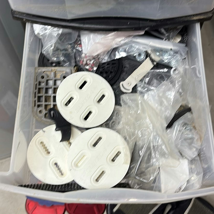 Assorted Bicycle Parts, Snowboard Bindings, and Storage Drawers - image 5 of 12