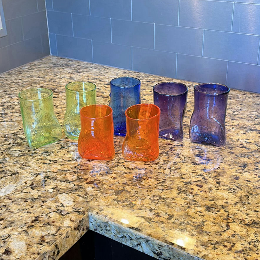 Set of Six Colored Handblown Glass Tumblers - image 1 of 7