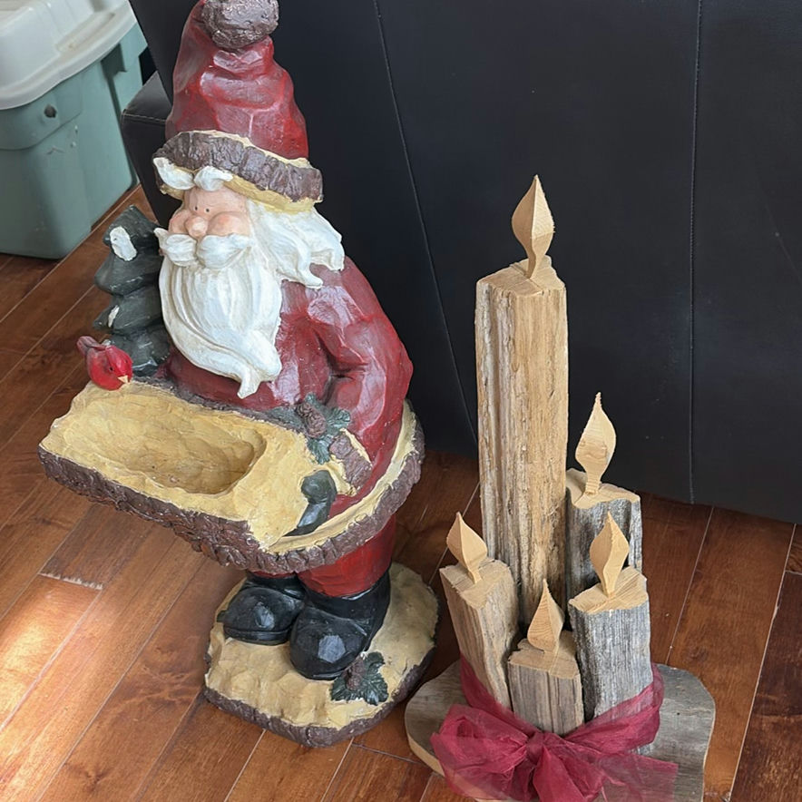 Wooden Santa Claus Figurine and Decorative Candle Sculpture - image 7 of 9