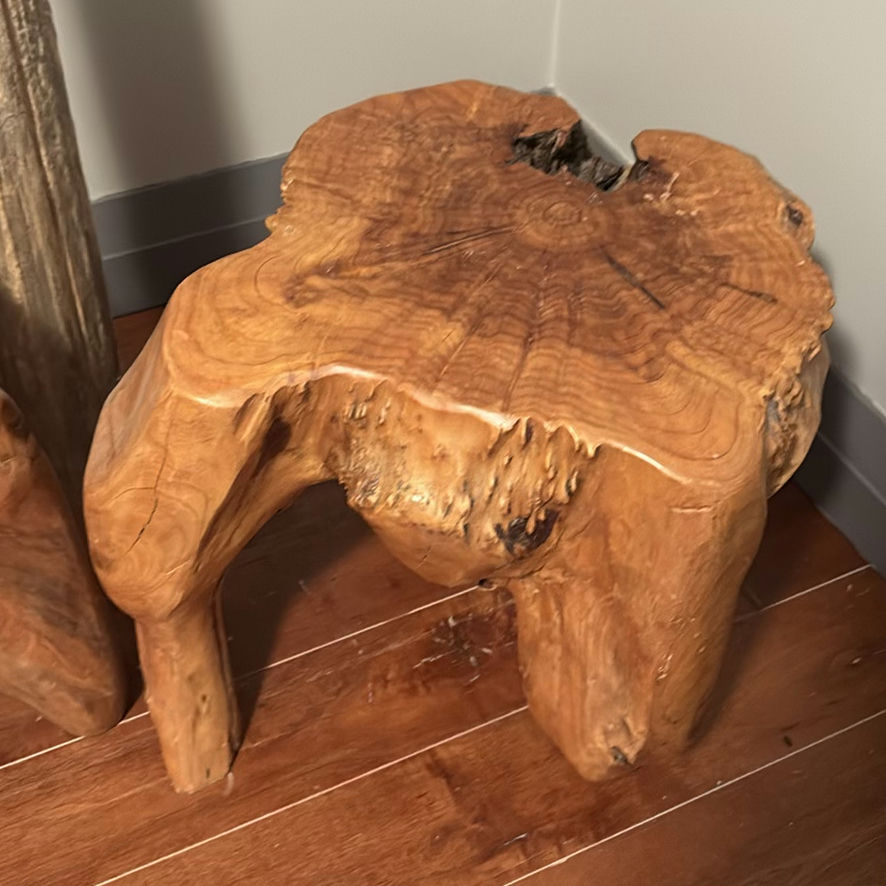 Wood Carved Sculpture and Two Rustic Wood Stools - image 4 of 13