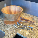 Wood Salad Bowl Set with Wooden and Stainless Steel Serving Utensils - thumbnail 1 of 13