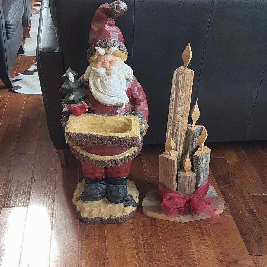 Wooden Santa Claus Figurine and Decorative Candle Sculpture - image 1 of 9