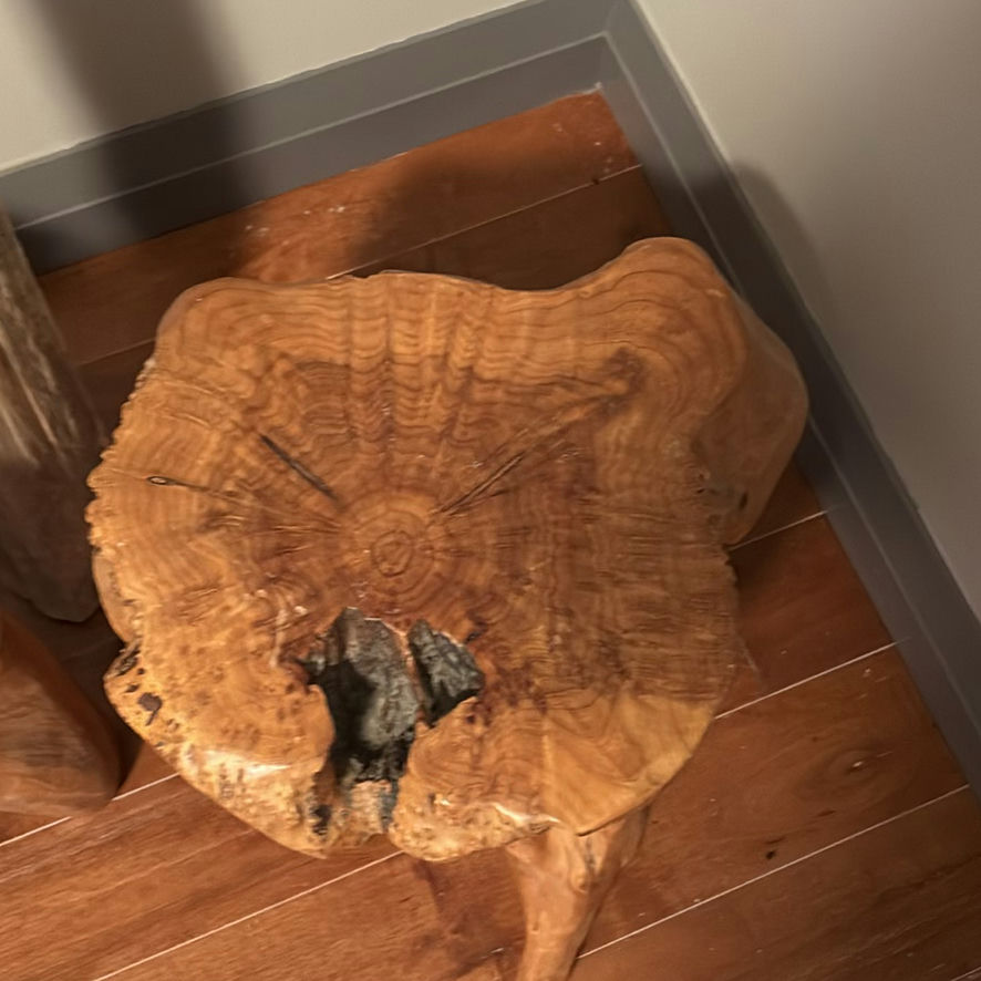 Wood Carved Sculpture and Two Rustic Wood Stools - image 3 of 13