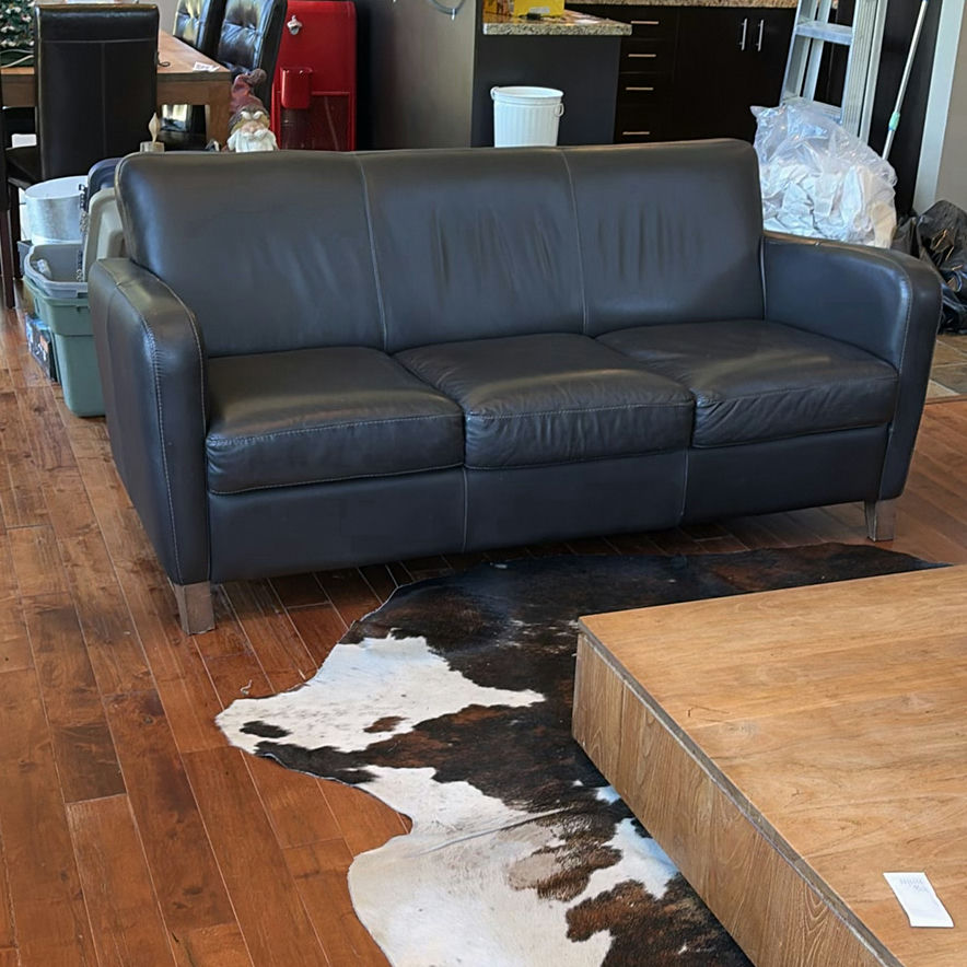 Black Three-Seat Leather Sofa - image 1 of 18