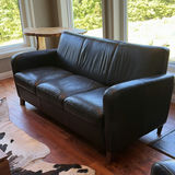 Black Leather Three-Seat Sofa - thumbnail 1 of 15