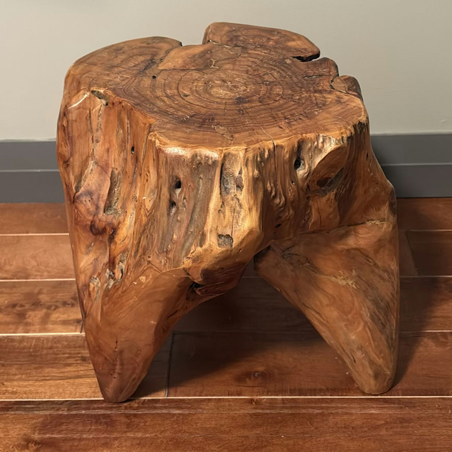 Wood Carved Sculpture and Two Rustic Wood Stools - image 5 of 13