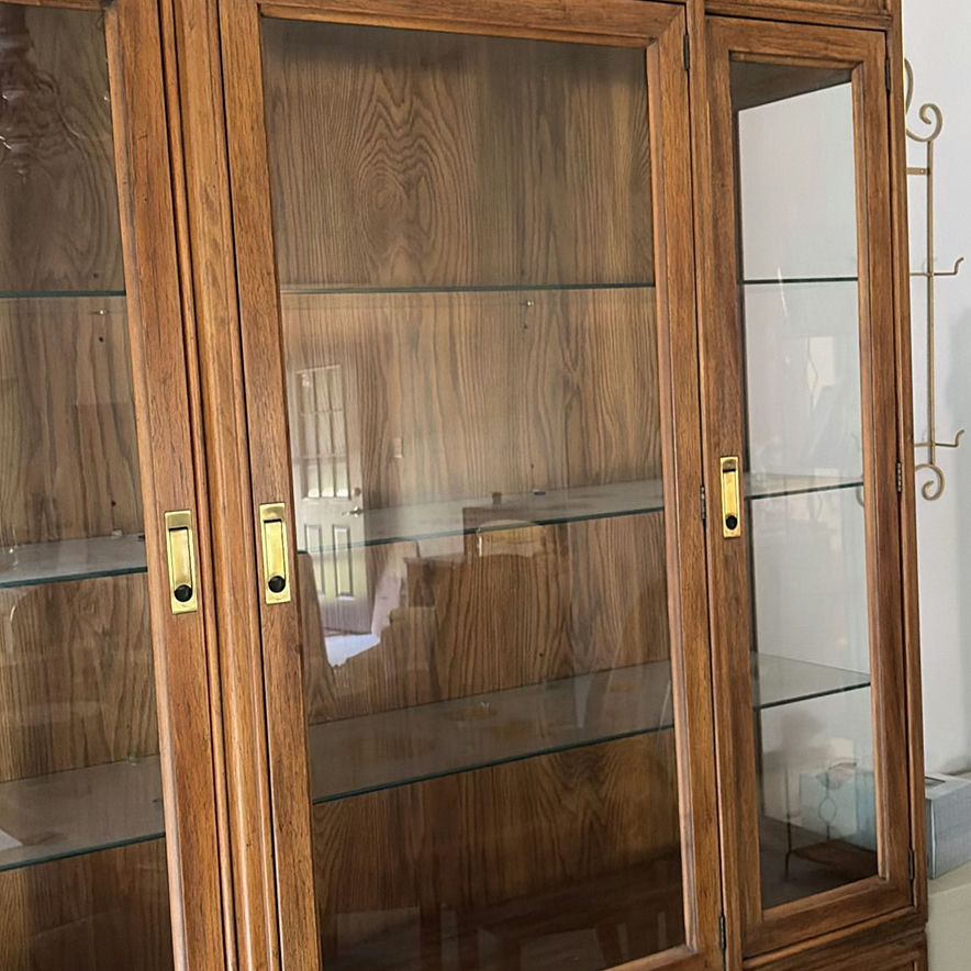 Wood Display Cabinet with Glass Shelves and Storage Drawers - image 4 of 10