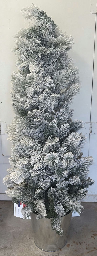 Flocked Artificial Christmas Tree in Metal Bucket - image 1 of 4