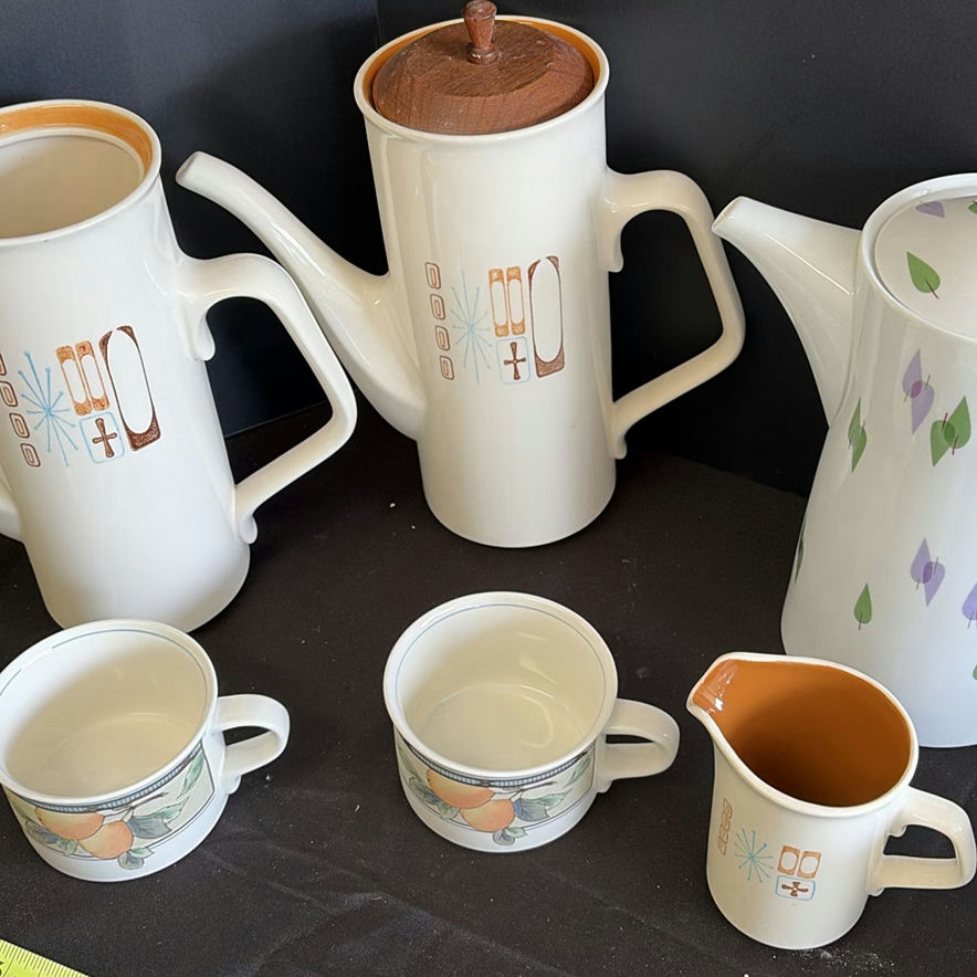 Assorted Ceramic Coffee Pots, Cups, Pitchers, and Glass Bowl - image 8 of 9