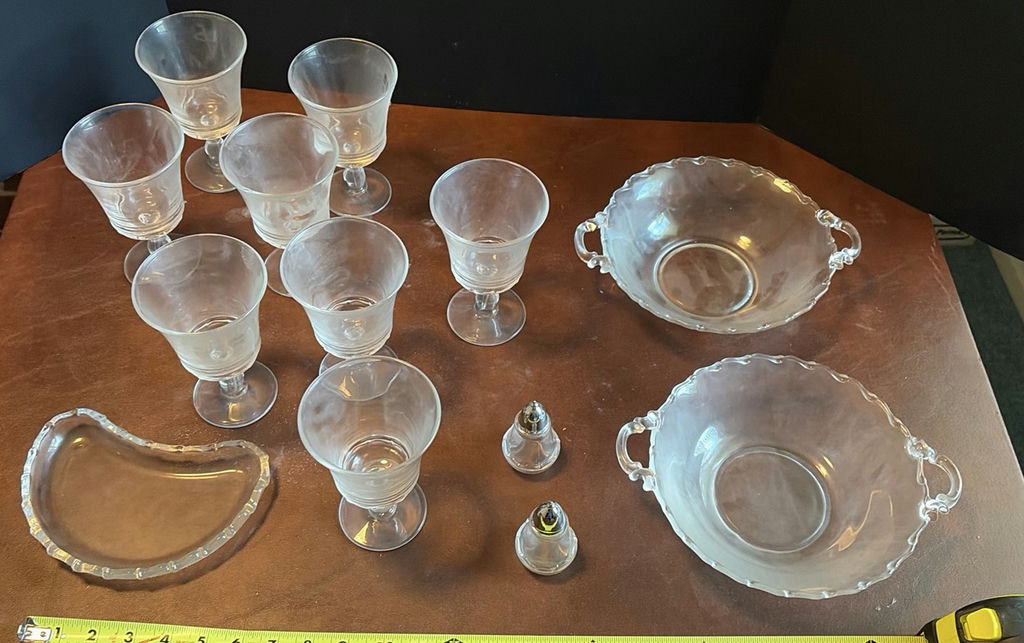 Frosted Glass Stemware, Bowls, Tray, and Shakers - image 1 of 6