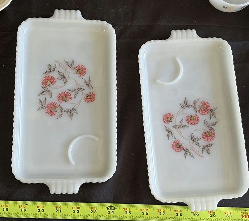 Assorted Vintage Floral Milk Glass Serving Trays and Tea Set Pieces - image 5 of 9