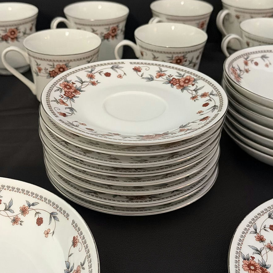 Floral Pattern Dinnerware Set with Plates, Cups, Saucers, Bowls, Platter, and Butter Dish - image 4 of 17