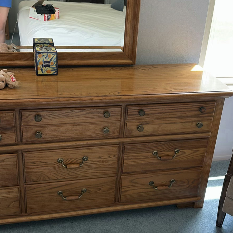 Bedroom set, 2 nightstands, 1 wardrobe, 1 dresser, 1 triple dresser with mirror  - image 22 of 29