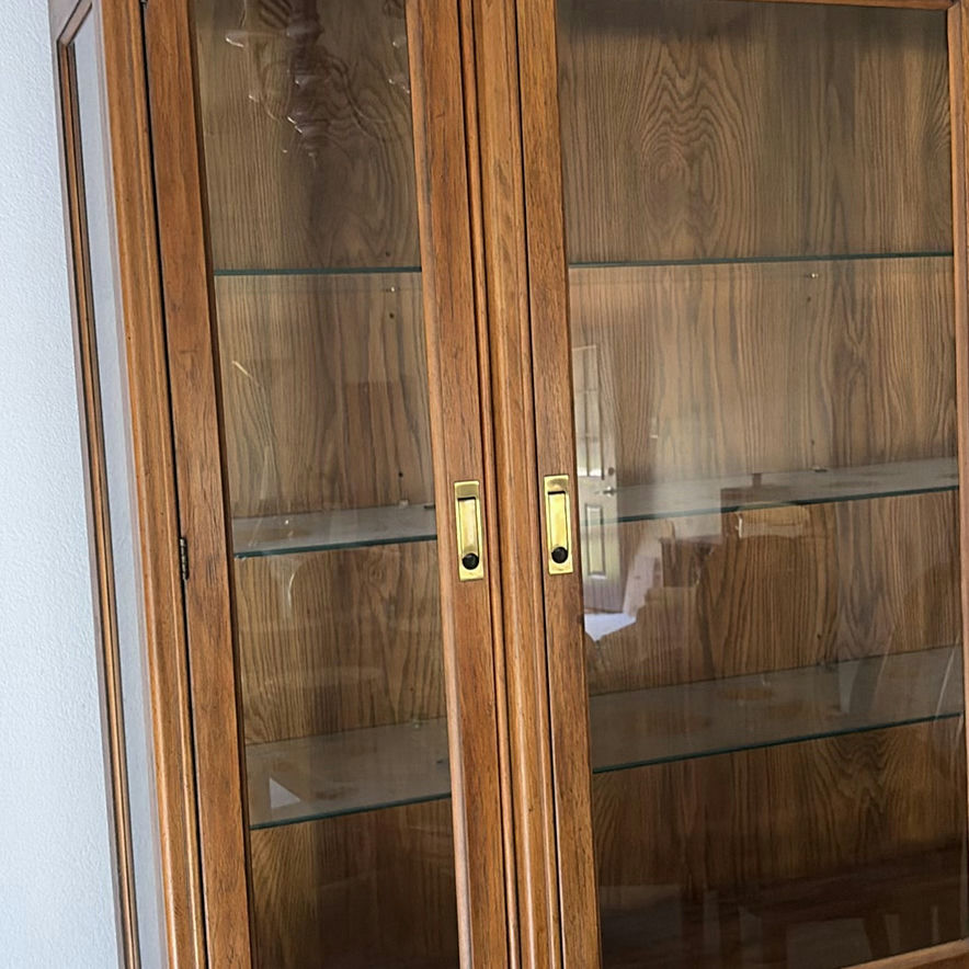 Wood Display Cabinet with Glass Shelves and Storage Drawers - image 5 of 10