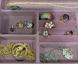 Pink Jewelry Box with Assorted Rings, Necklaces, Earrings, and Pendants - thumbnail 3 of 5