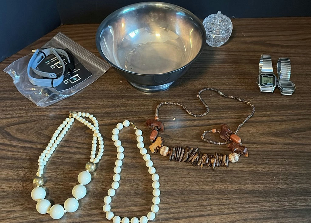 Assorted Jewelry, Digital Watches, Stainless Steel Bowl, and USB Wristbands - image 1 of 8