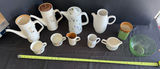 Assorted Ceramic Coffee Pots, Cups, Pitchers, and Glass Bowl - thumbnail 1 of 9