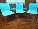 Lot of 3 Virco Analogy Stacking Chairs – Robin's Egg Blue & Chrome – MCM style - thumbnail 1 of 7
