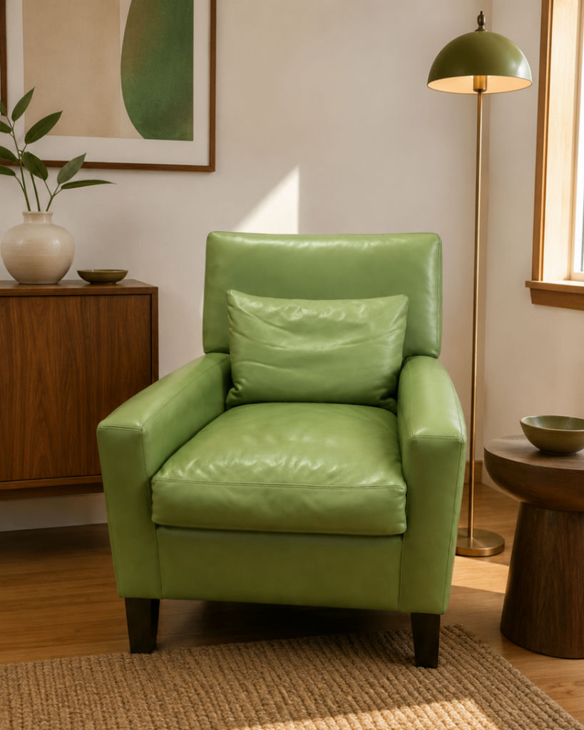 Pottery Barn Custom Leather Armchairs – Pistachio Green – Executive / Designer Seating - image 1 of 8