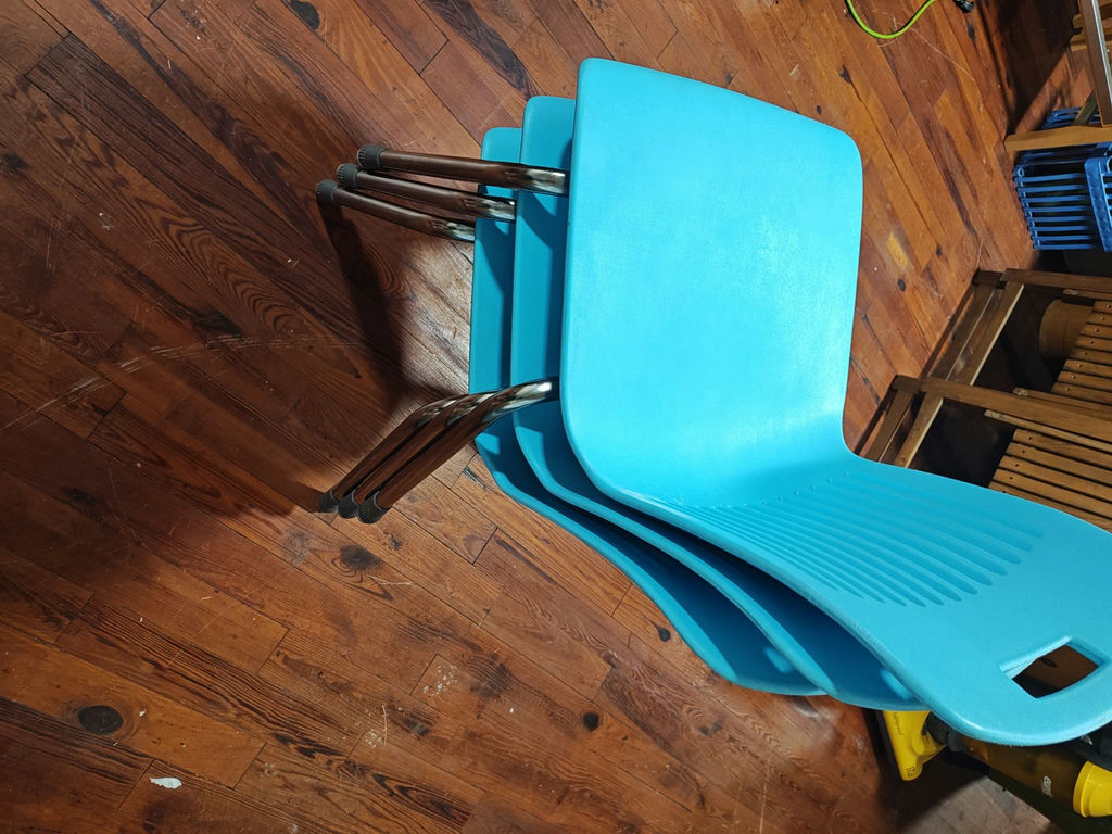 Lot of 3 Virco Analogy Stacking Chairs – Robin's Egg Blue & Chrome – MCM style - image 7 of 7