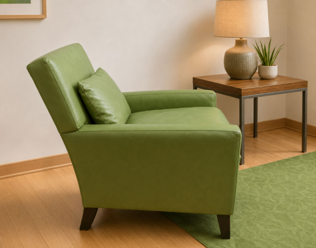 Pottery Barn Custom Leather Armchairs – Pistachio Green – Executive / Designer Seating - image 1 of 8