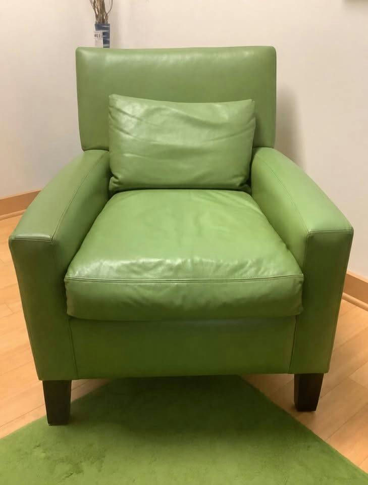 Pottery Barn Custom Leather Armchairs – Pistachio Green – Executive / Designer Seating - image 1 of 8