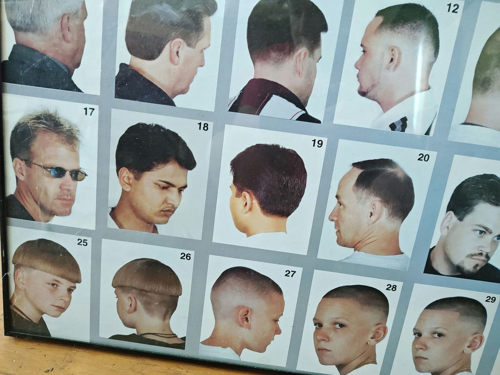 Vintage 90s Barber Shop Haircut Style Chart Poster (Tempered Glass & Aluminum) - image 1 of 6
