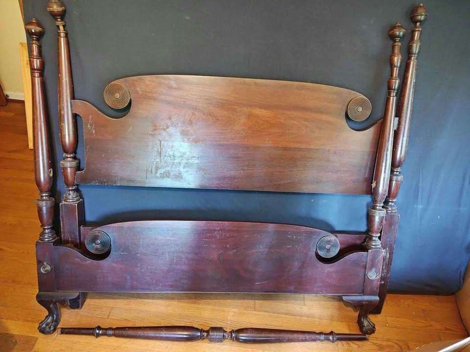 Antique American Empire Revival Mahogany Full-Size Bed Frame – Project Piece - image 11 of 11