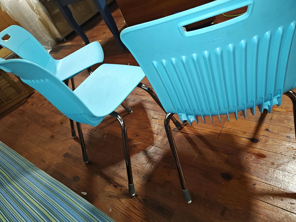Lot of 3 Virco Analogy Stacking Chairs – Robin's Egg Blue & Chrome – MCM style - image 6 of 7
