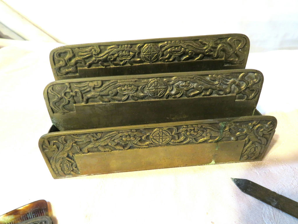 Vintage Ornate Brass Desk Lot Envelope Holder and Comb - image 5 of 7