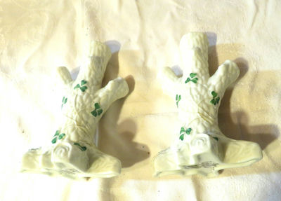 Pair of Vintage Belleek Tree Trunk Vases 3rd Black Mark - Image 1 of 4