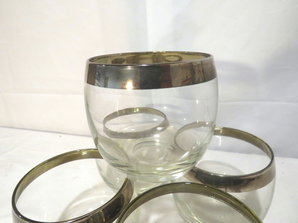 Set of 5 Roly Poly Silver Trim Low Ball Drinking Glasses - image 3 of 4
