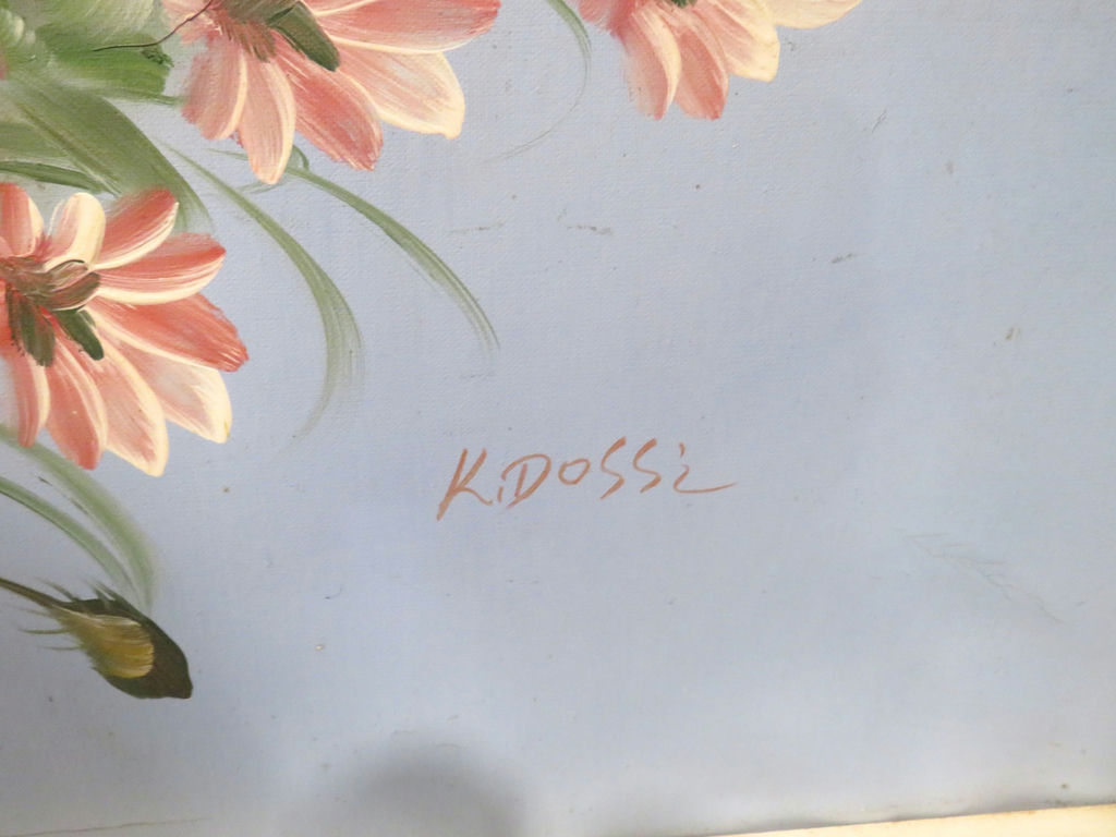 K. Rossi MCM Large Framed Oil Painting Cosmos Floral Arrangement - image 3 of 6
