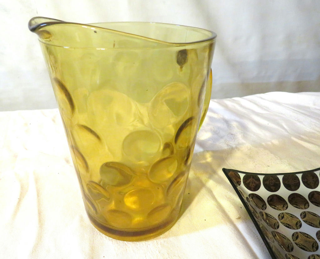 MCM Gold Dot Lot Hazel Atlas Pitcher and Gold Medallion trinket tray - image 2 of 5