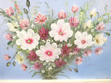 K. Rossi MCM Large Framed Oil Painting Cosmos Floral Arrangement - thumbnail 2 of 6