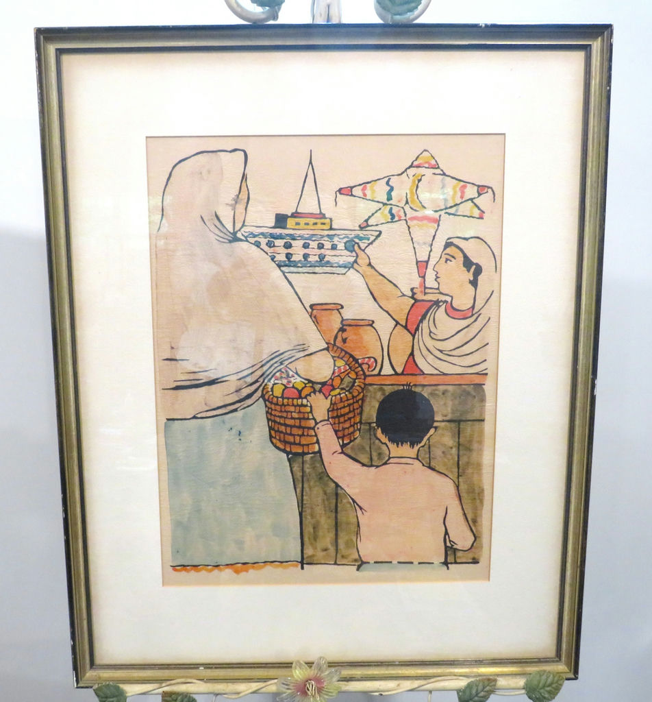 Watercolor and Ink Mexican Market Scene Artwork Framed - image 1 of 5